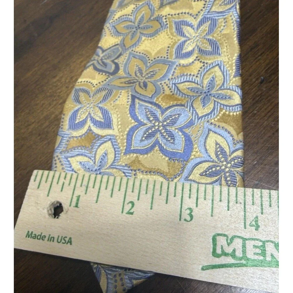 Jos A Bank Signature Collection Tie Gold Yellow Blue Floral Silk Made Italy 60”